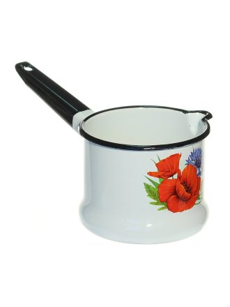Ковш сталь, эмалированное покрытие, 1 л, стальная ручка, индукция, Керченский металлургический завод, 90104-072/4, в ассортименте