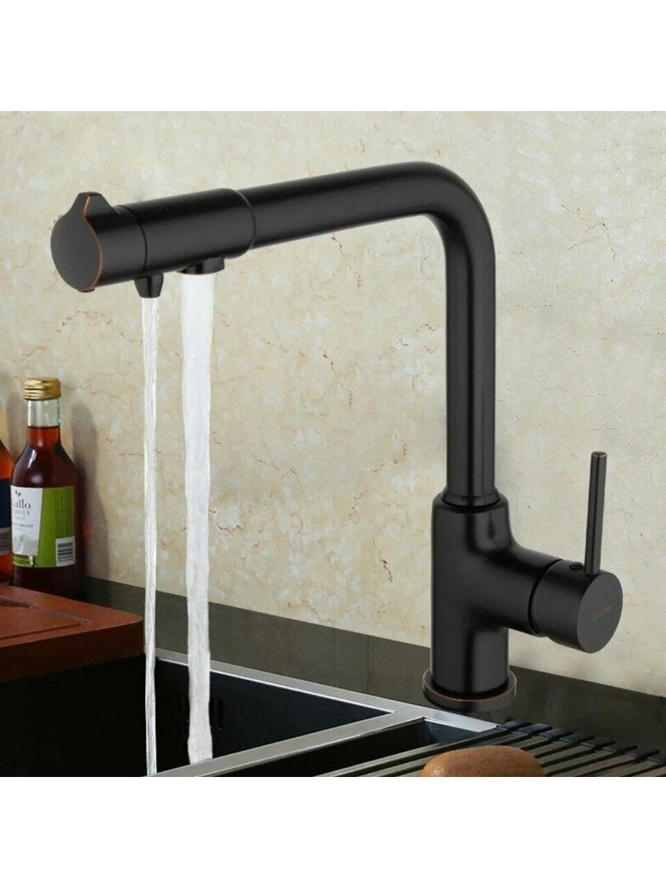 Смеситель для кухни, Gappo, с картриджем, с подключением к фильтру, черный, G4390-10