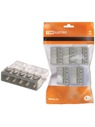 Клемма КБМ-2273-235, строительно-монтажная, с пастой, 5 шт, 2.5 мм², TDM Electric, SQ0517-0124