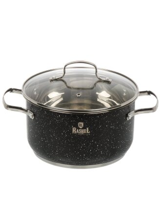 Кастрюля нержавеющая сталь, 4.7 л, крышка стекло, RasheL, R-407v, индукция