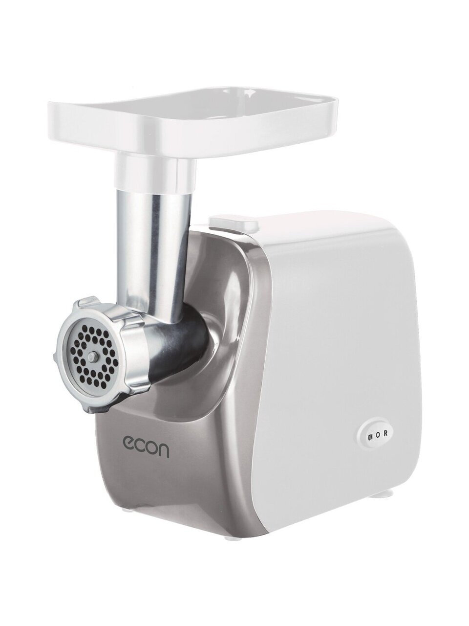 Мясорубка электрическая Econ, ECO-1050MG, 1600 Вт, реверс, 1.8 кг/мин, пластик, 2 насадки, с отсеком для хранения насадок, белый, серебристая