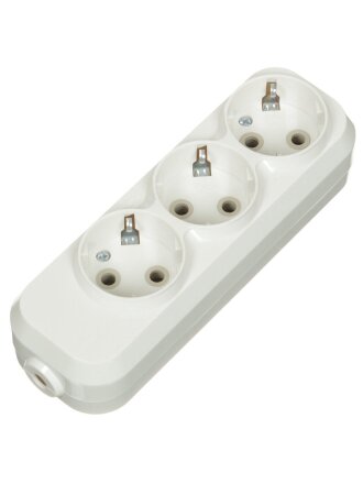 Колодка розеточная 3 гнезда, 2 + 3, с заземлением, 16 А, белый, TDM Electric, Народная, SQ1806-0417