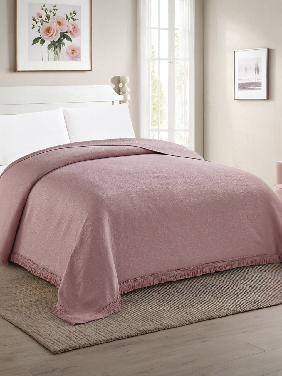 Покрывало евро, 240х260 см, 52% полиэстер, 48% хлопок, жаккард, Cleo, BOSQUA, розовое, 240/002-BSQ