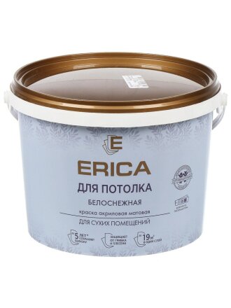 Краска водно-дисперсионная, Erica, акриловая, для потолков, матовая, белая, 2.7 кг