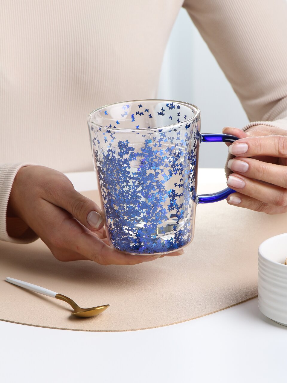 Кружка стекло, 300 мл, Звездная пыль, двойные стенки, Daniks