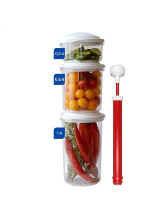 Контейнер пищевой пластик, 38х12х12 см, 3 шт, с насосом, КВХН 96-3