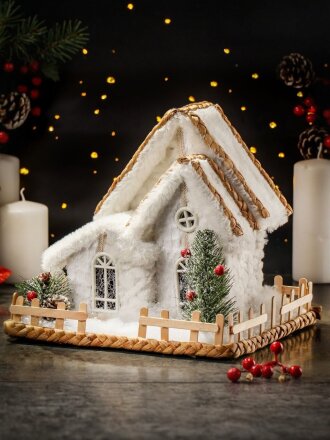 Фигурка декоративная Дом в снегу, 27х24х26 см, белая, SYZFZ-4223065