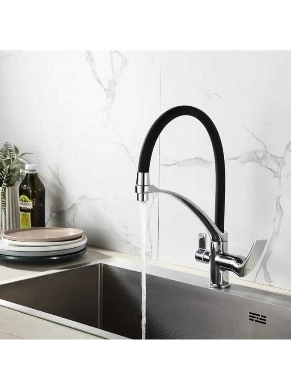 Смеситель для кухни, Frap, гибкий излив, с картриджем, с подключением к фильтру, F4369