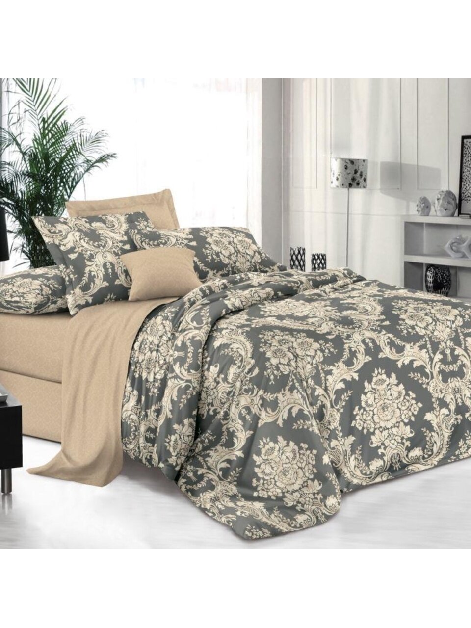 Постельное белье 2-спальное, с европростыней, простыня 215х240 см, 2 наволочки 70х70 см, пододеяльник 175х215 см, Butterfly, поплин, Виконтесса