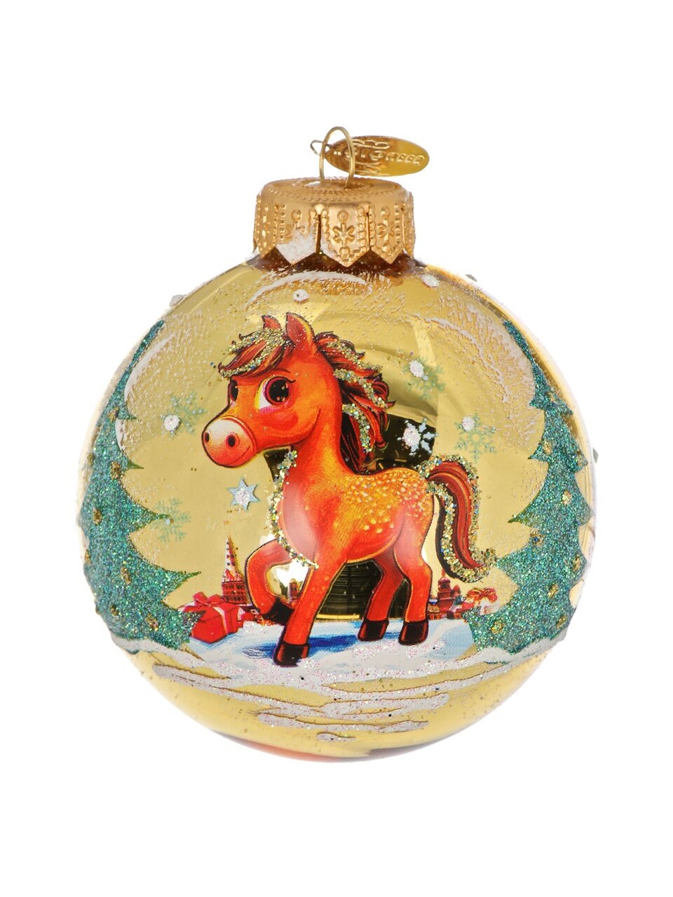Елочный шар Лошадка игривая 1, 8 см, стекло, КУ-80-254023/1