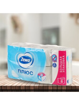 Туалетная бумага Zewa, 2 слоя, 8 шт, с втулкой, белая
