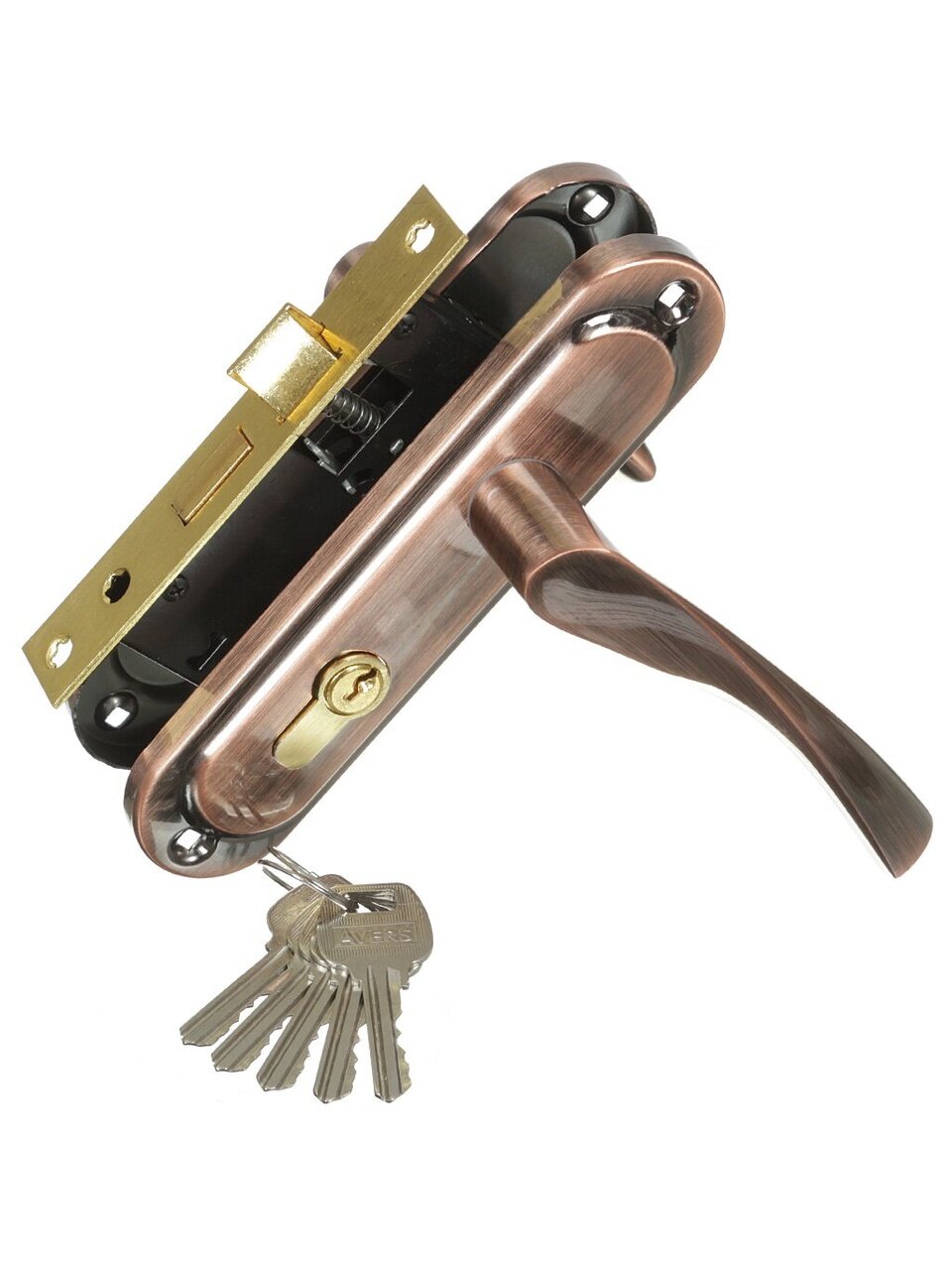 Замок врезной Avers, 0823/60-AС, 17201, ручка в комплекте, цилиндровый, медный