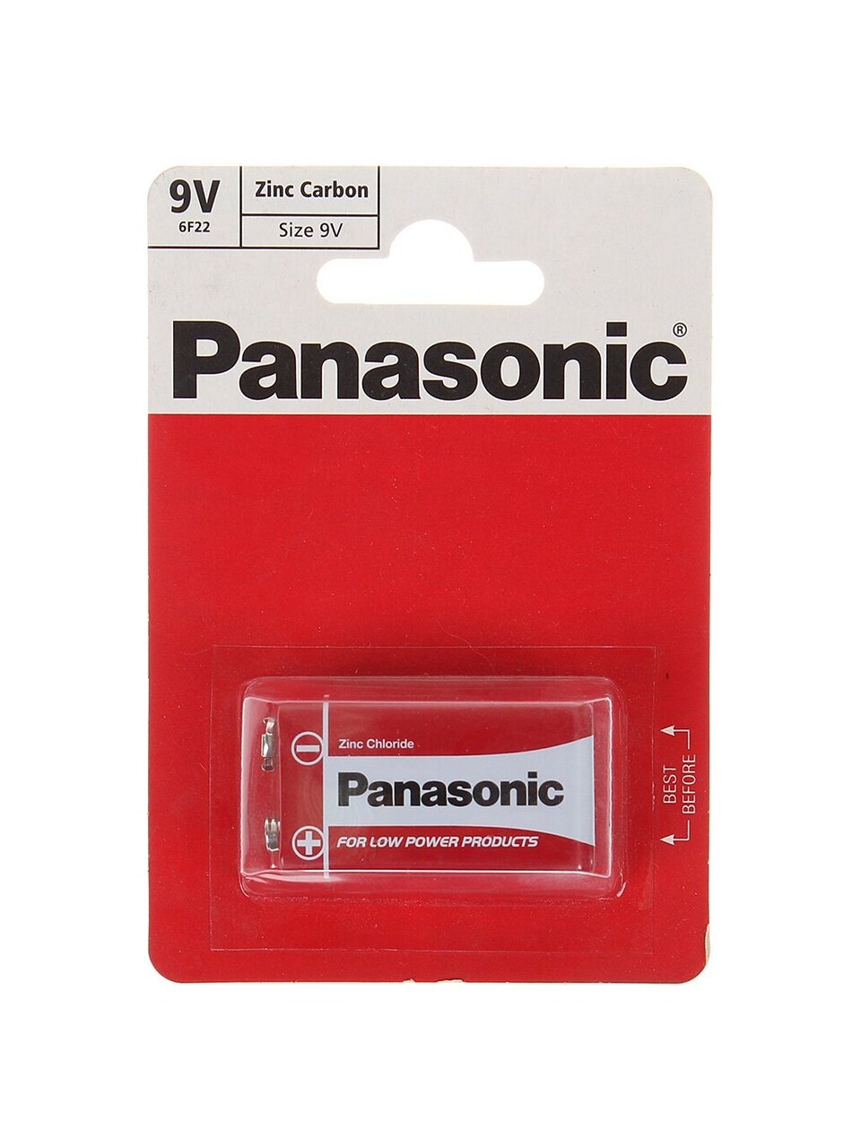Батарейка Panasonic, 9V (6F22), Zinc-carbon, солевая, 9 В, блистер