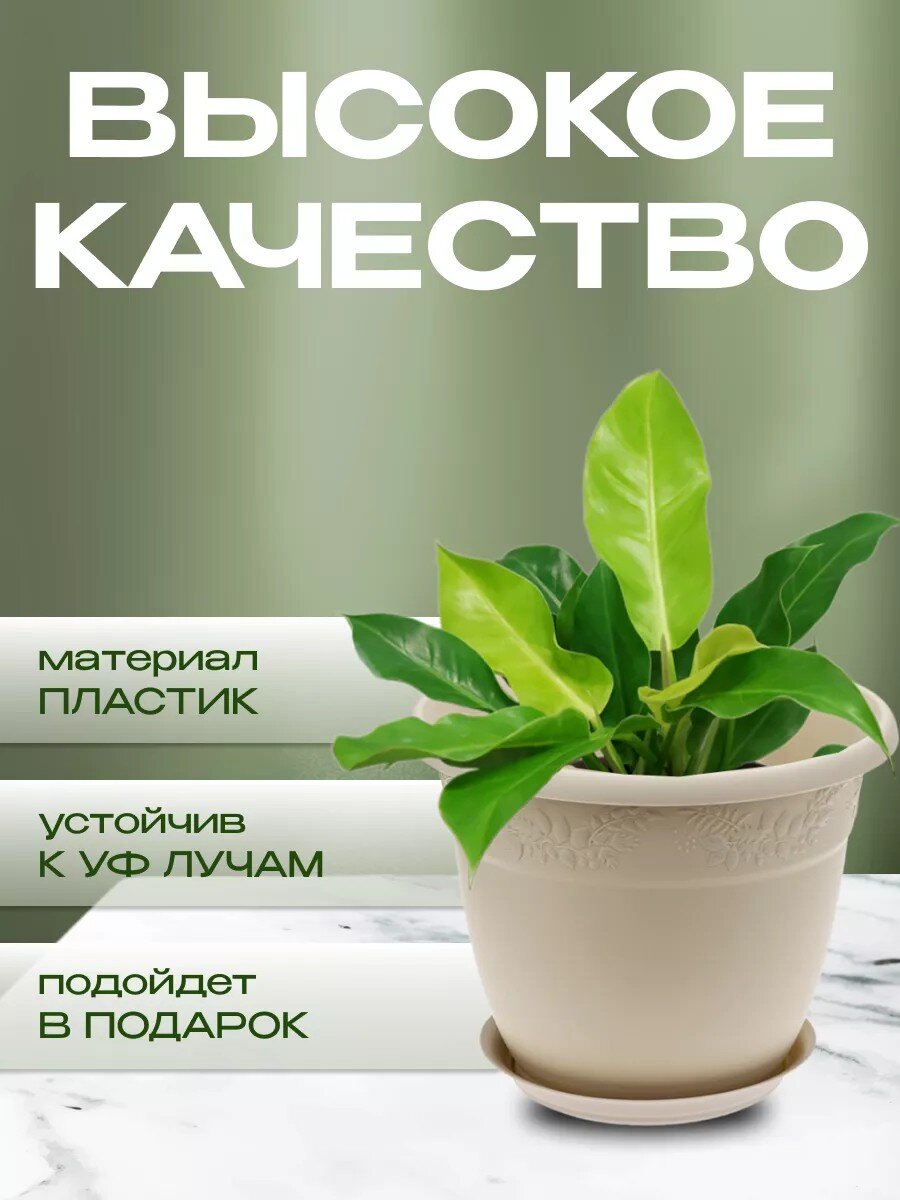 Кашпо пластик, 5 л, 25х19.5 см, латте, Idea, Рябина, М3056