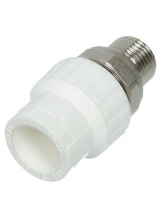 Муфта разъемная полипропилен, d20х1/2'', наружная резьба, для радиатора, белая, РосТурПласт