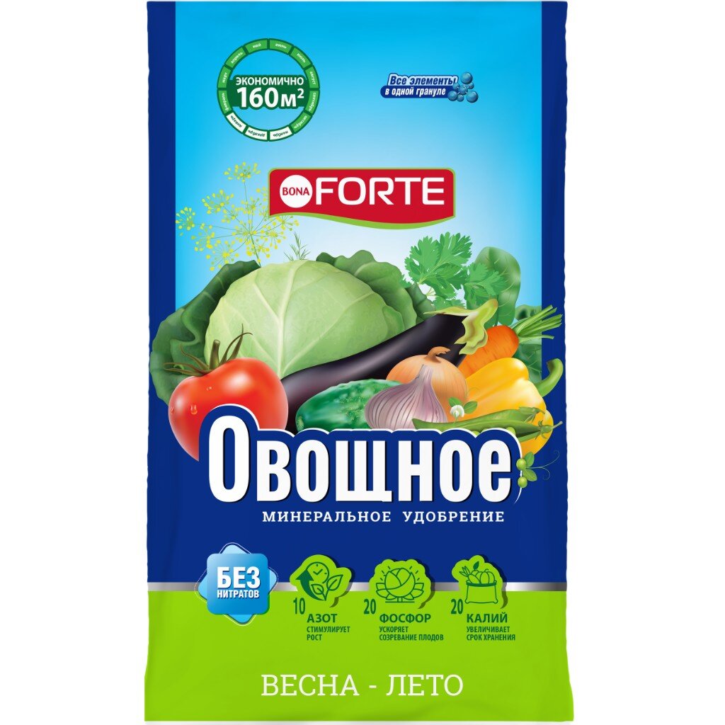 Удобрение Овощное, с микроэлементами, комплексное, 1 кг, Bona Forte