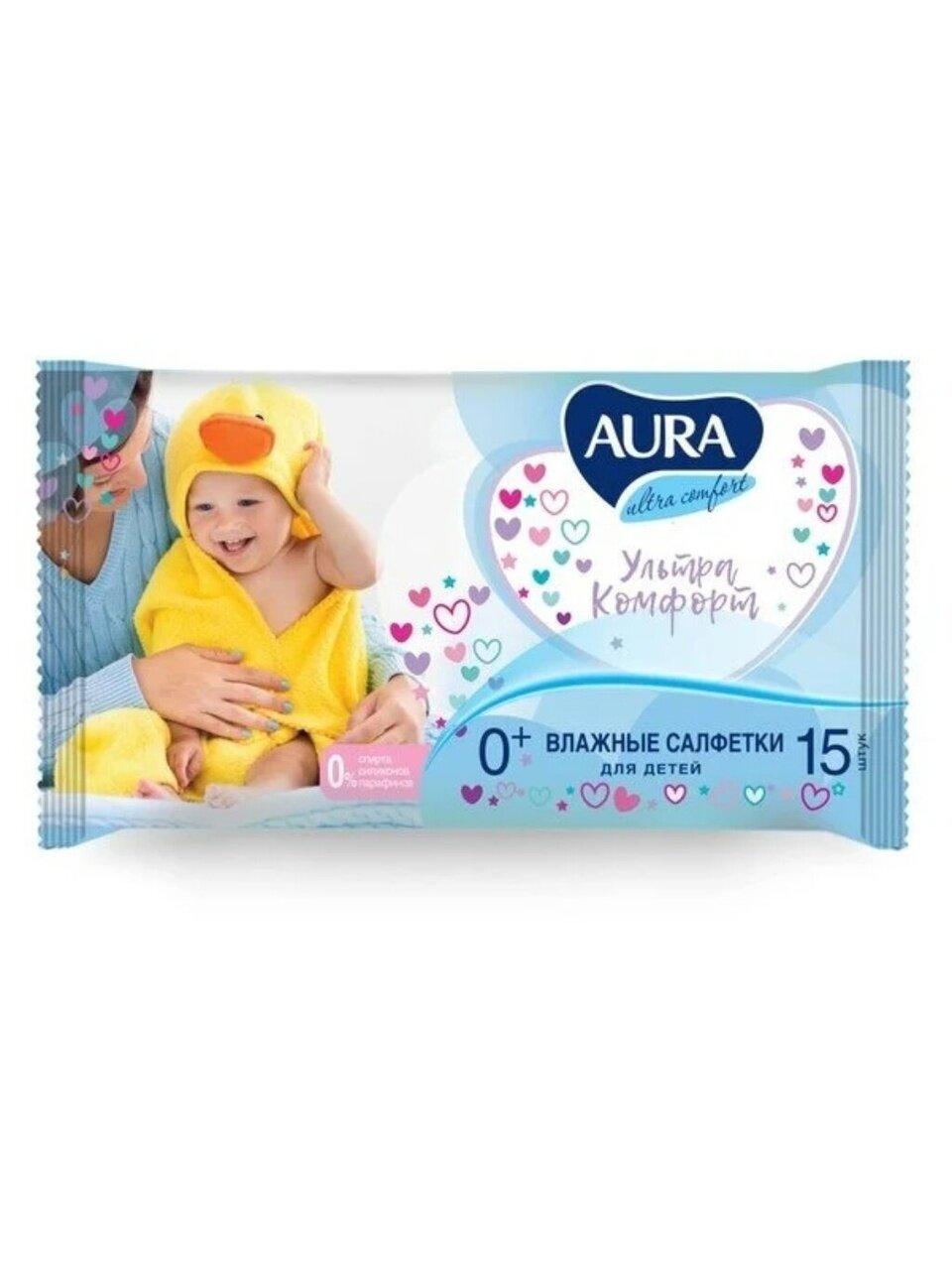 Салфетки влажные Aura, Ultra Comfort, детские, 15 шт, 3227