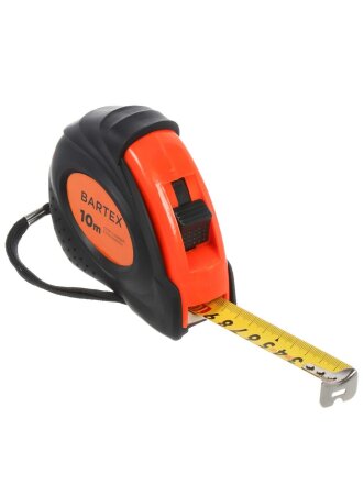 Рулетка 10 м, обрезиненный пластик, 25 мм, с фиксатором, + кнопка, Bartex, 36G-10025, JB 02