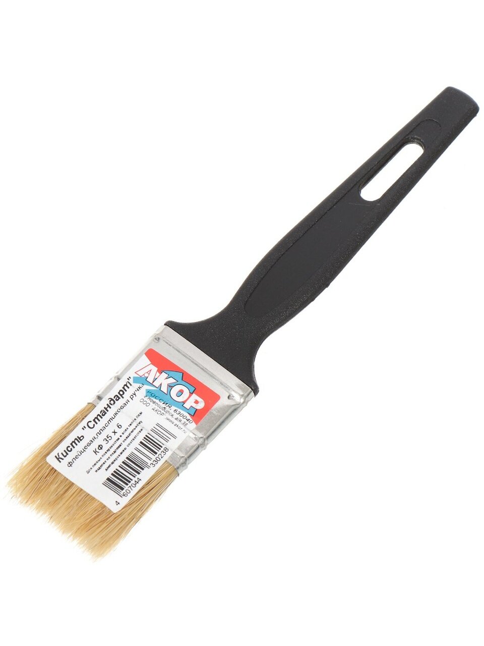 Кисть плоская, Акор, Стандарт, 6х35 мм, натуральная щетина, рукоятка пластик, 110 06 035