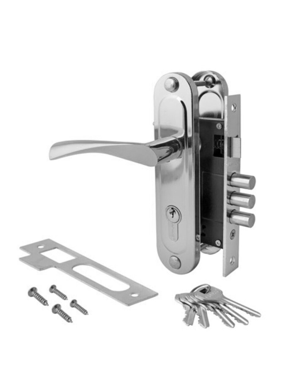 Замок врезной Avers, 1023/60-CR, 28070, ручка в комплекте, цилиндровый, хром