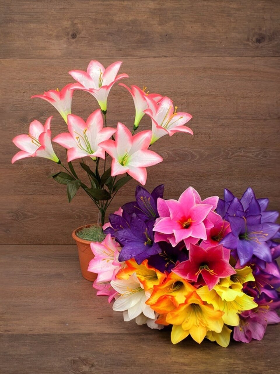 Цветок искусственный пасхальный, Лилии, 6 головок, 60 см, в ассортименте, F49-129