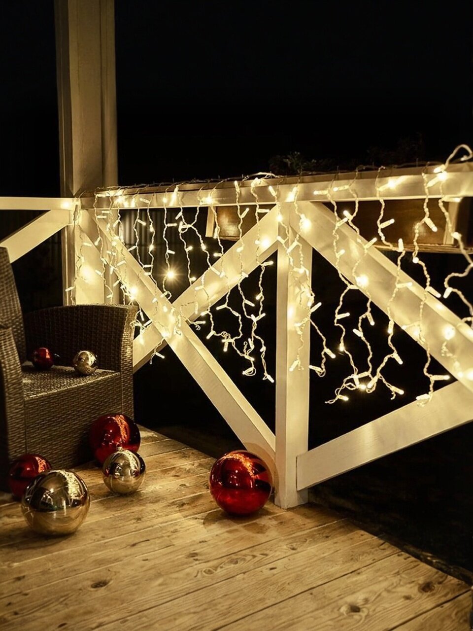 Гирлянда 160 ламп, 2х0.8 м, 1 режим, Дождь, теплый белый свет, прозрачная, сетевая, 230В, 235-106