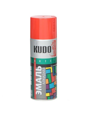 Эмаль аэрозольная, KUDO, универсальная, алкидная, глянцевая, красная, 520 мл, KU-1003