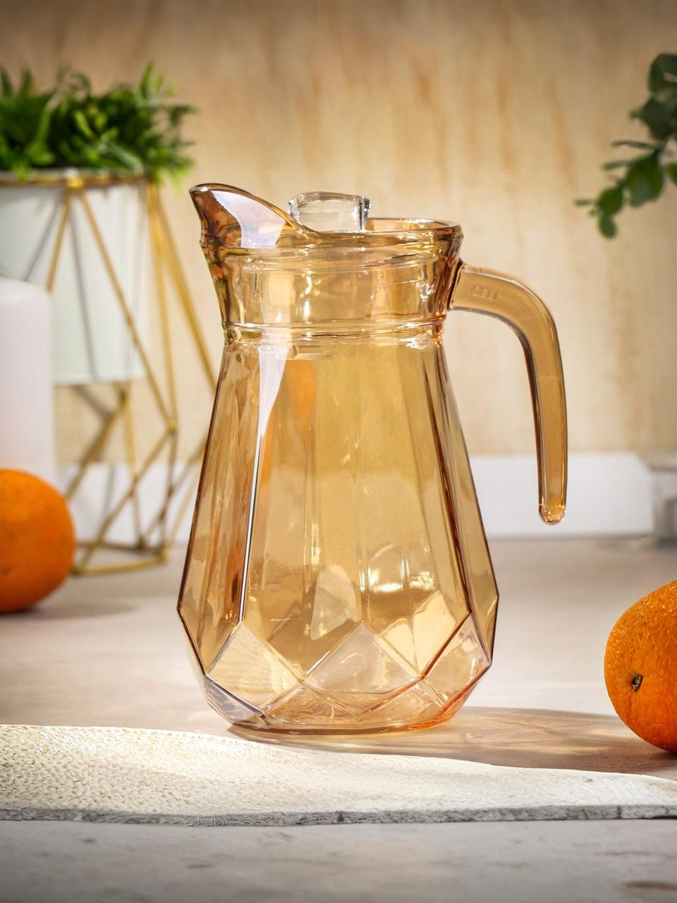 Кувшин стекло, 1.2 л, с крышкой, Мёд Грани, Y4-5369