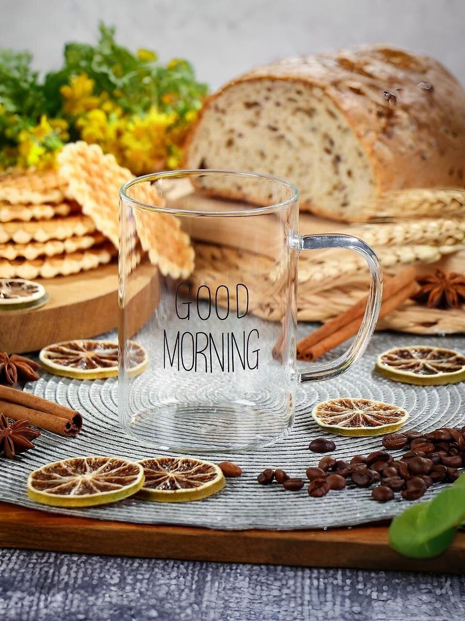 Кружка стекло, 400 мл, Доброе утро, Y4-5387