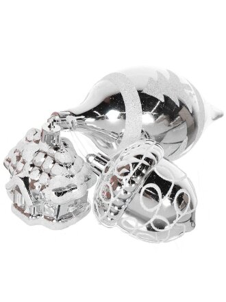 Елочный шар Домик, желудь, шар, 3 шт, серебро, пластик, SYQD-012224