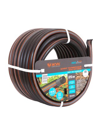 Шланг поливочный, 3/4 '', 19 мм, 6 атм, армированный, 25 м, 3 слоя, Жук, Оптима, ТЭП, 7138-00