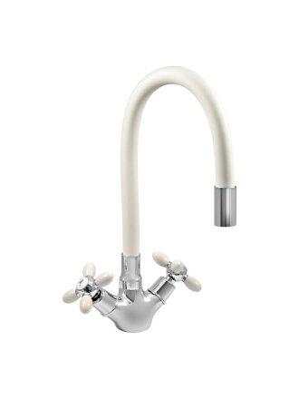 Смеситель для кухни, Juguni, гибкий излив, с кран-буксой, белый, 0402.140