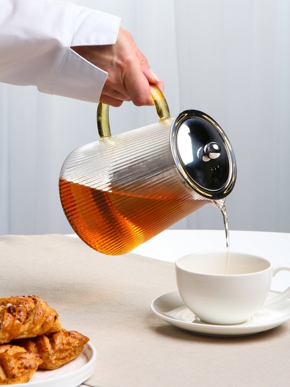 Чайник заварочный стекло, 1.2 л, с ситечком, с металлической крышкой, Daniks, TP1200S