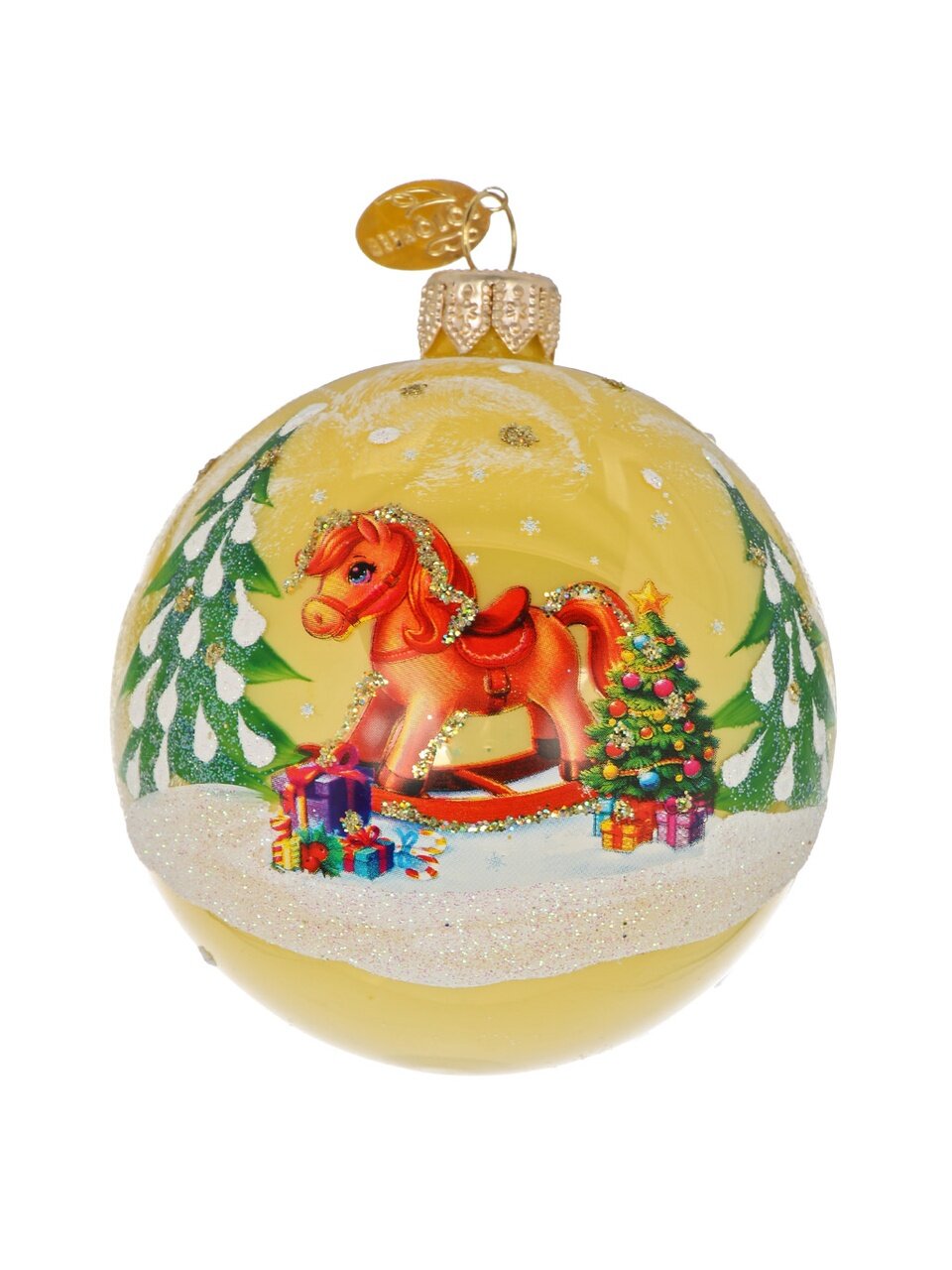 Елочный шар Лошадка качалка, 8 см, стекло, КУ-80-254015