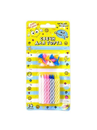 Свеча для торта, 6 см, 24 шт, Микрос, с подставкой