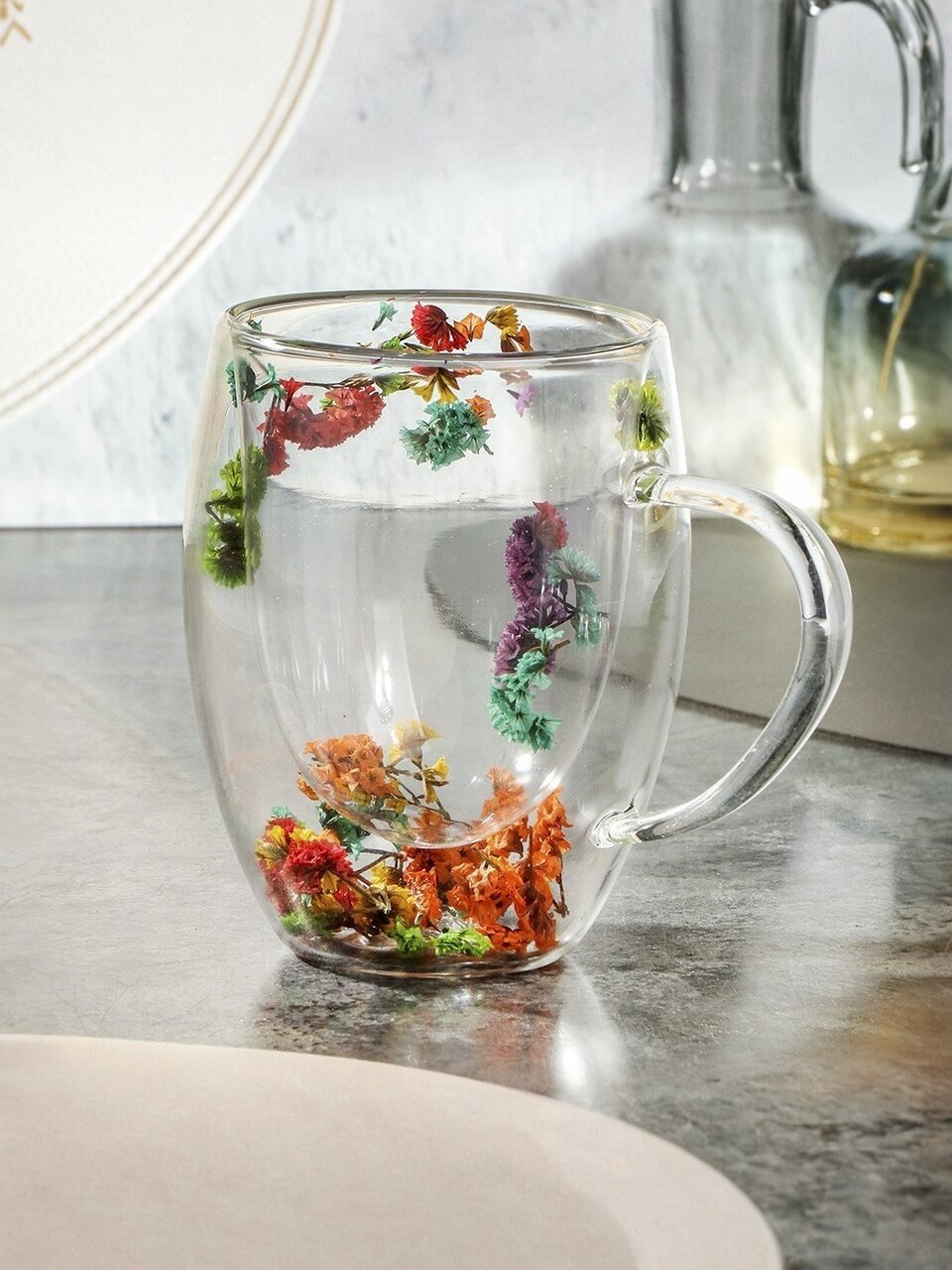 Кружка стекло, 350 мл, Сухоцветы, двойные стенки, в индивидуальной упаковке, B060694