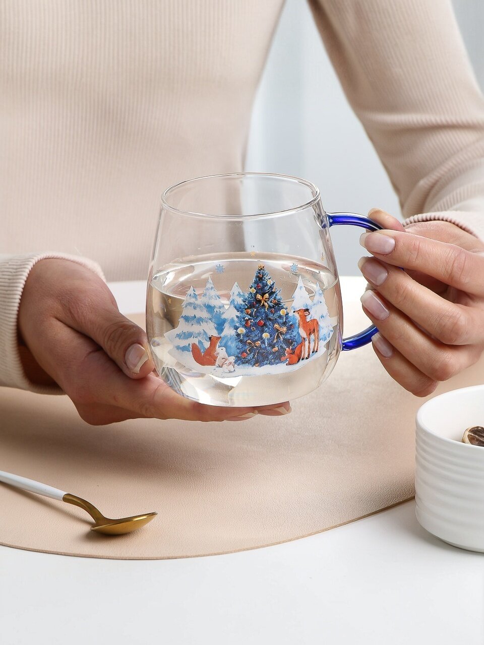 Кружка стекло, 450 мл, Зимняя сказка, 7.5х8.5 см, Daniks