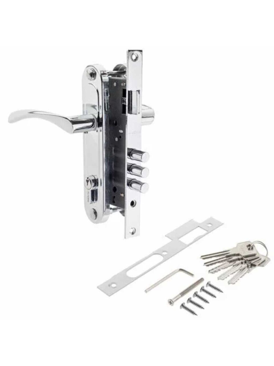 Замок врезной Avers, 1523/60-CR, 28079, ручка в комплекте, цилиндровый, универсальный, хром