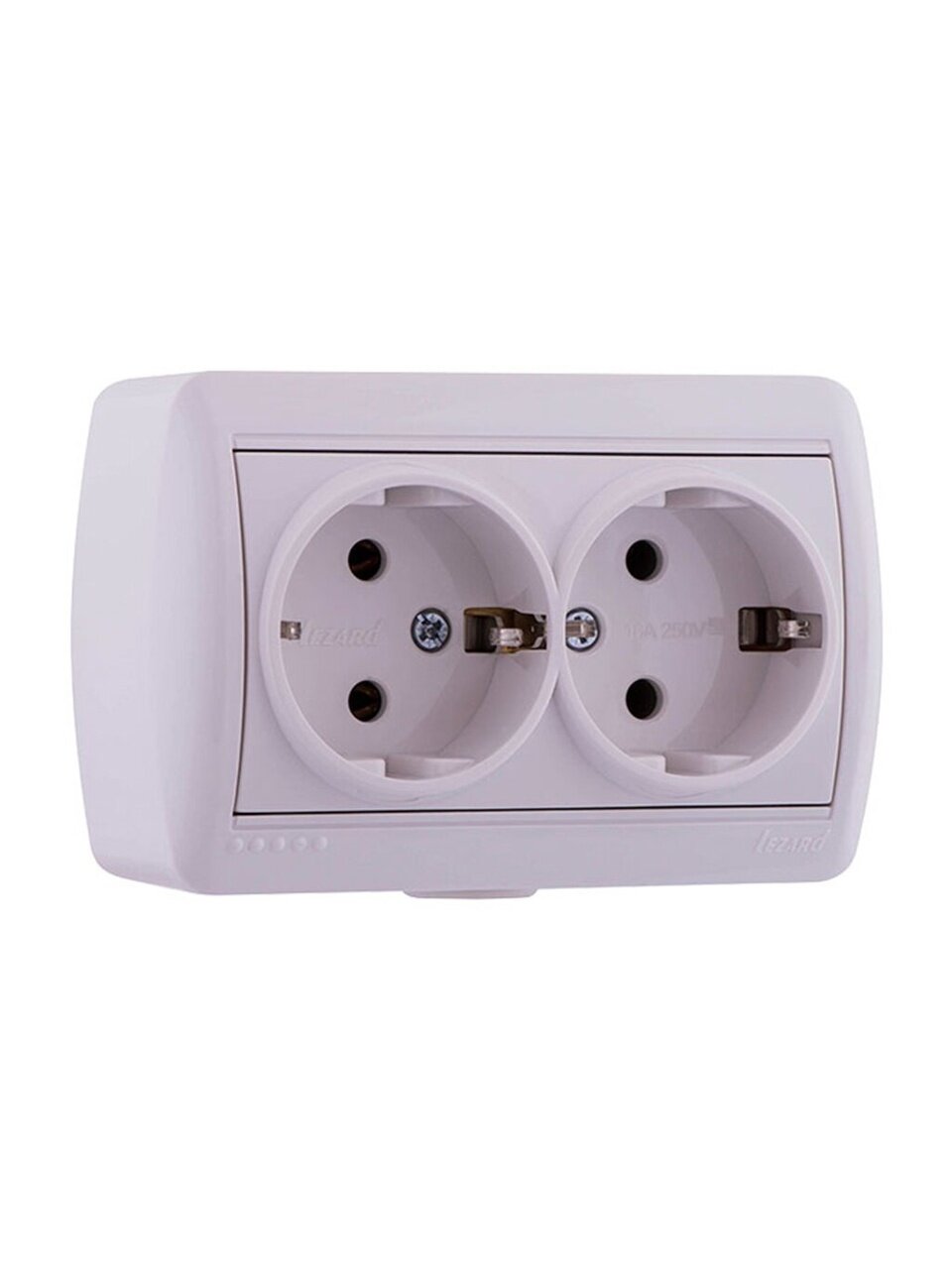 Розетка открытой установки, 2 гнезда, с заземлением, керамика, белая, закрытый корпус, Lezard, Nata, 710-0200-127