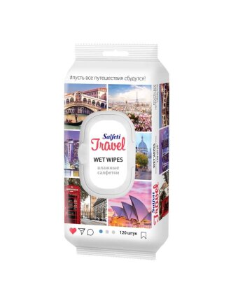 Салфетки влажные Salfeti, Travel, универсальный, 120 шт, с пластиковым клапаном, 72726