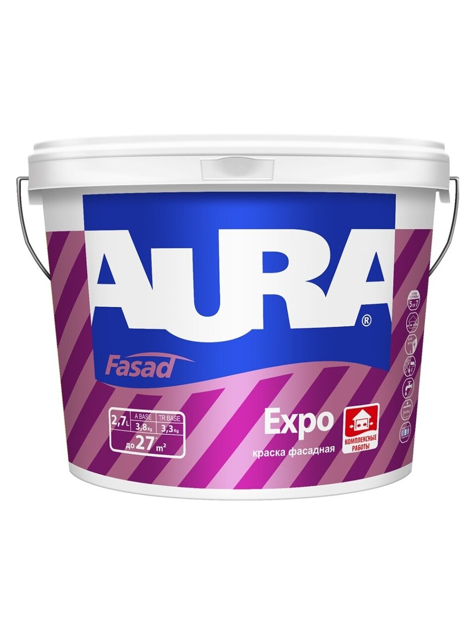 Краска водно-дисперсионная, Aura, Expo, акриловая, фасадная, влагостойкая, матовая, 2.7 л