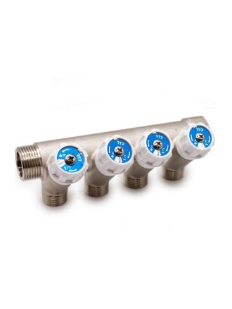Коллектор 3/4"х1/2", латунь, 4 выхода, вентиль, РосТурПласт