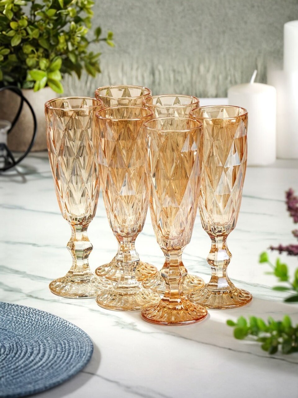 Бокал для шампанского, 180 мл, стекло, 6 шт, Мёд, Y4-5415