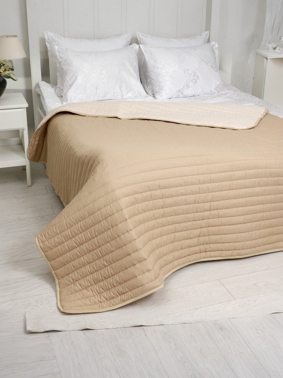 Покрывало 2-спальное, 180х205 см, 100% полиэстер, стеганое, Silvano, Текстура, бежевое