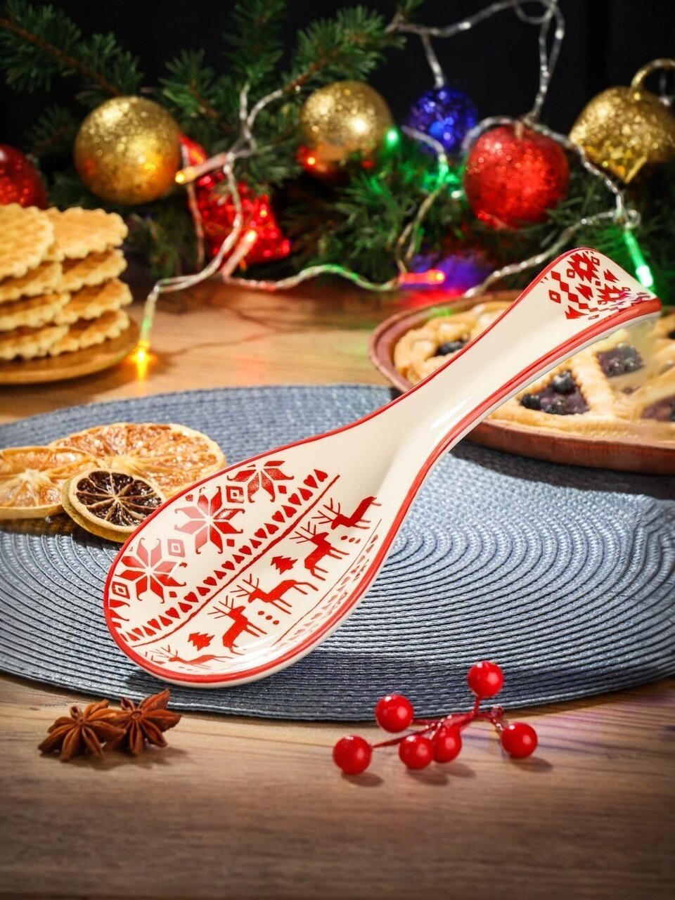 Подставка для ложки, доломит, 9х24.7 см, Daniks, Олени