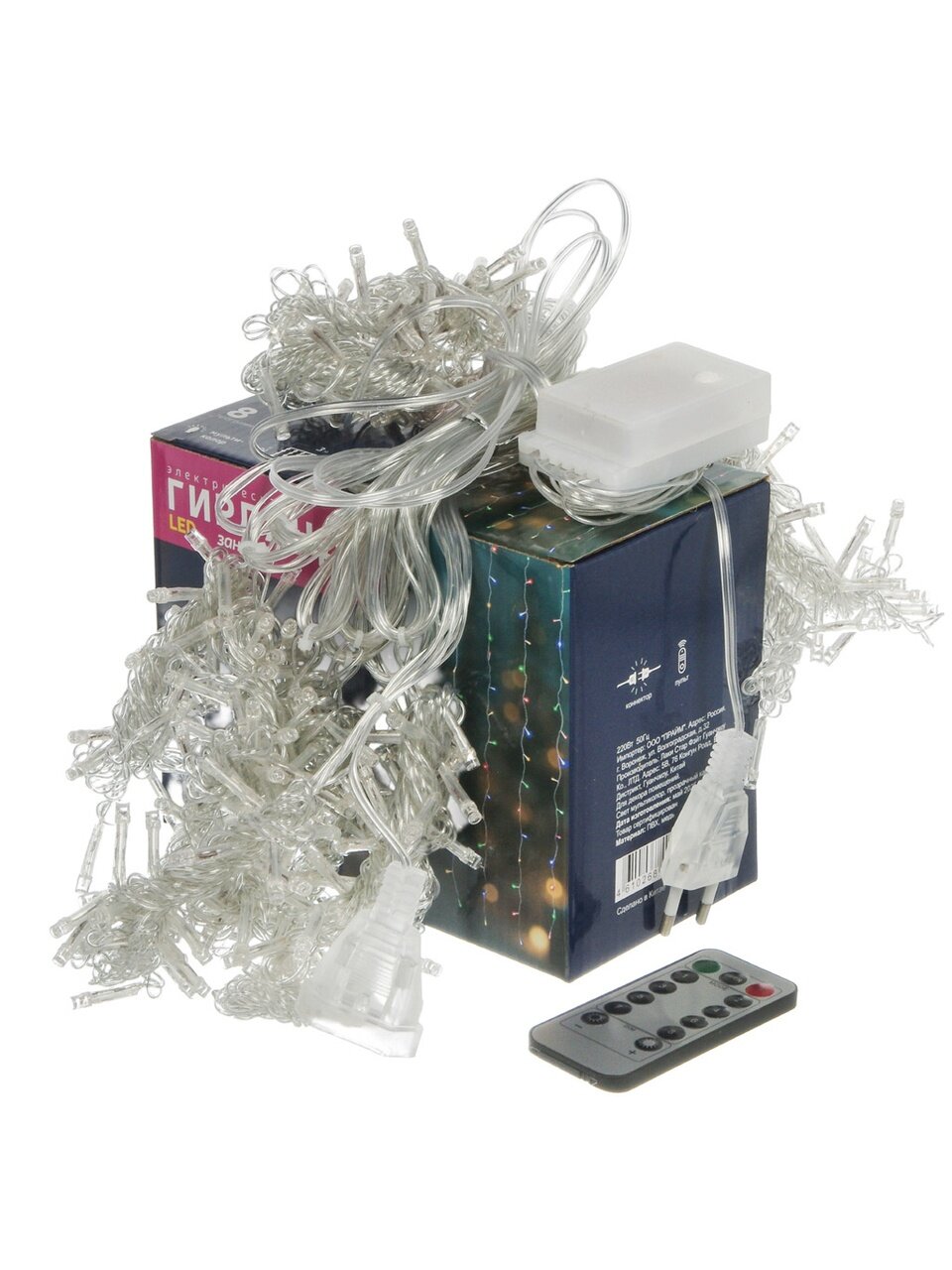 Гирлянда 320 ламп, 3х2 м, 8 режимов, Занавес, свет мультиколор, прозрачная, сетевая, пульт, LED
