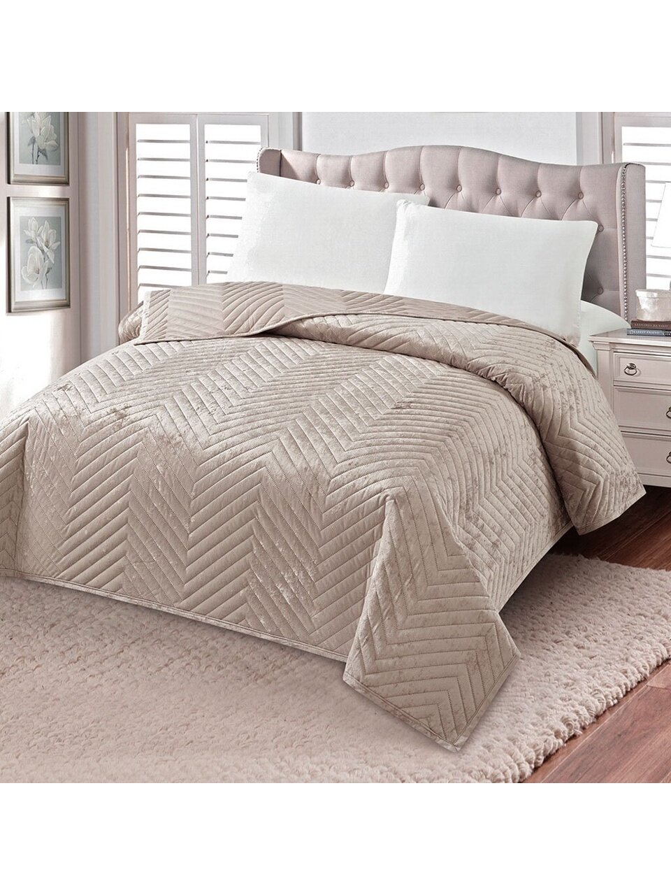 Покрывало евро, 220х240 см, 100% полиэстер, стеганое, Silvano, Pascal, бежевое