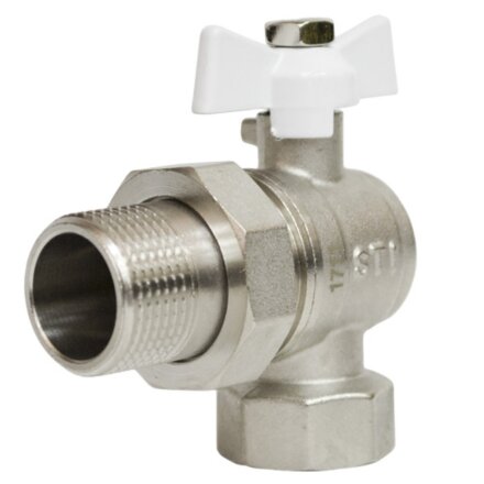 Кран для воды, 3/4", латунь, угловой, ручка-бабочка, с американкой, STI