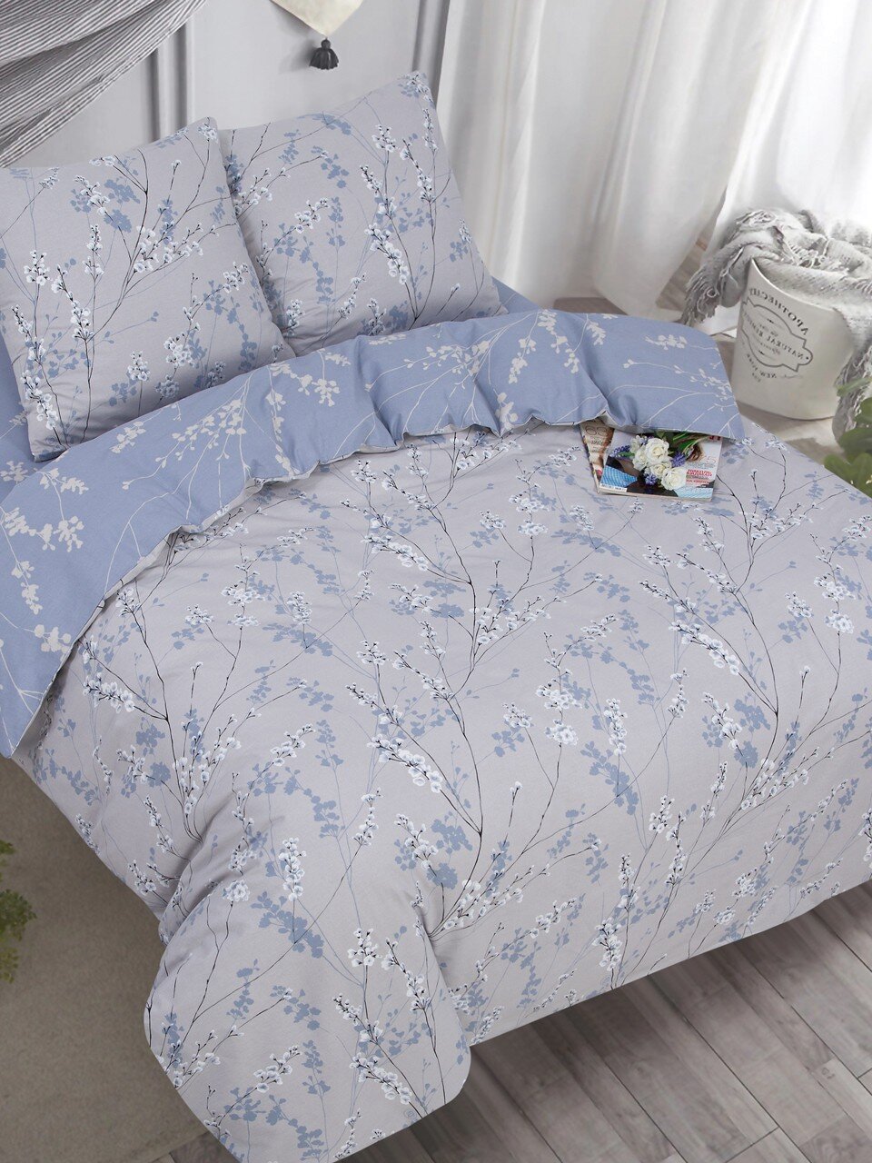 Постельное белье семейное, простыня 180х200 см, 2 наволочки 70х70 см, 2 пододеяльника 145х215 см, простыня на резинке, АртПостель, поплин, Камелия