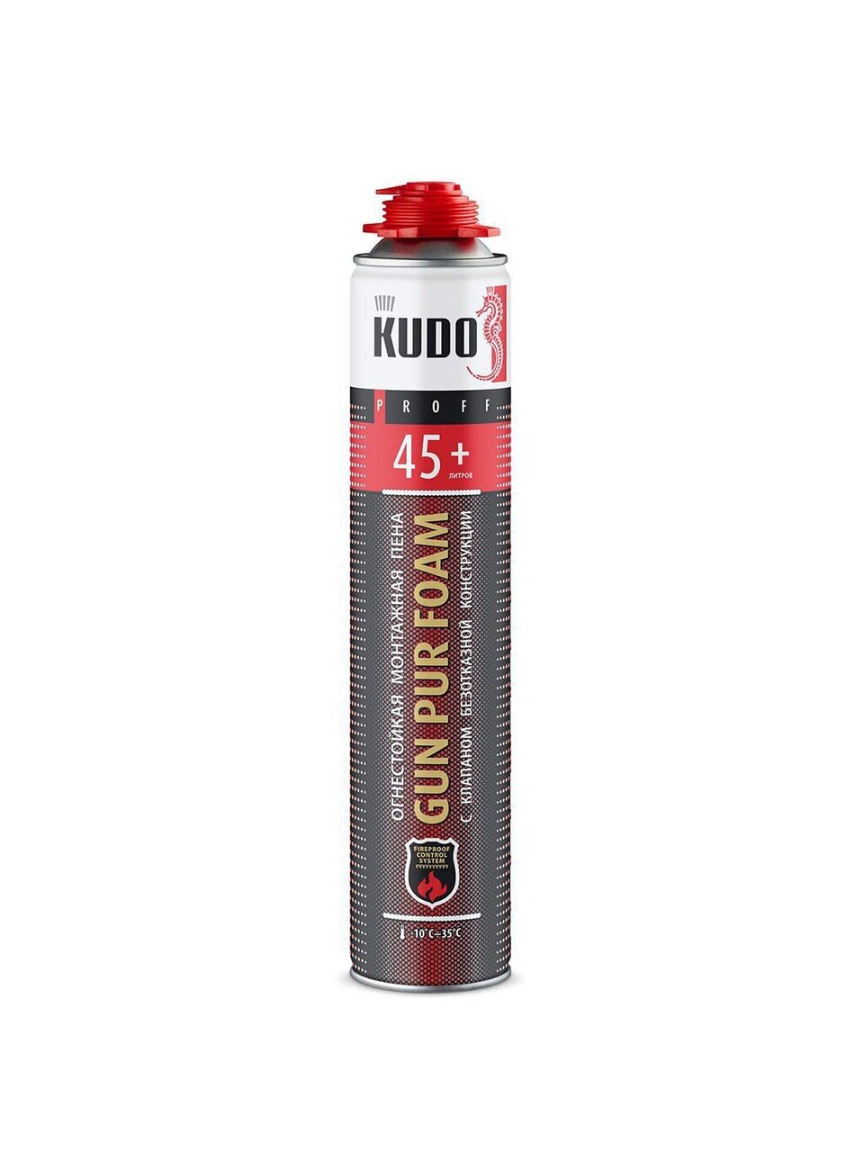 Пена монтажная KUDO, Fire Proof 45+, профессиональная, 45 л, 1 л, 900 г, огнестойкая, всесезонная, KUPPF10U45+